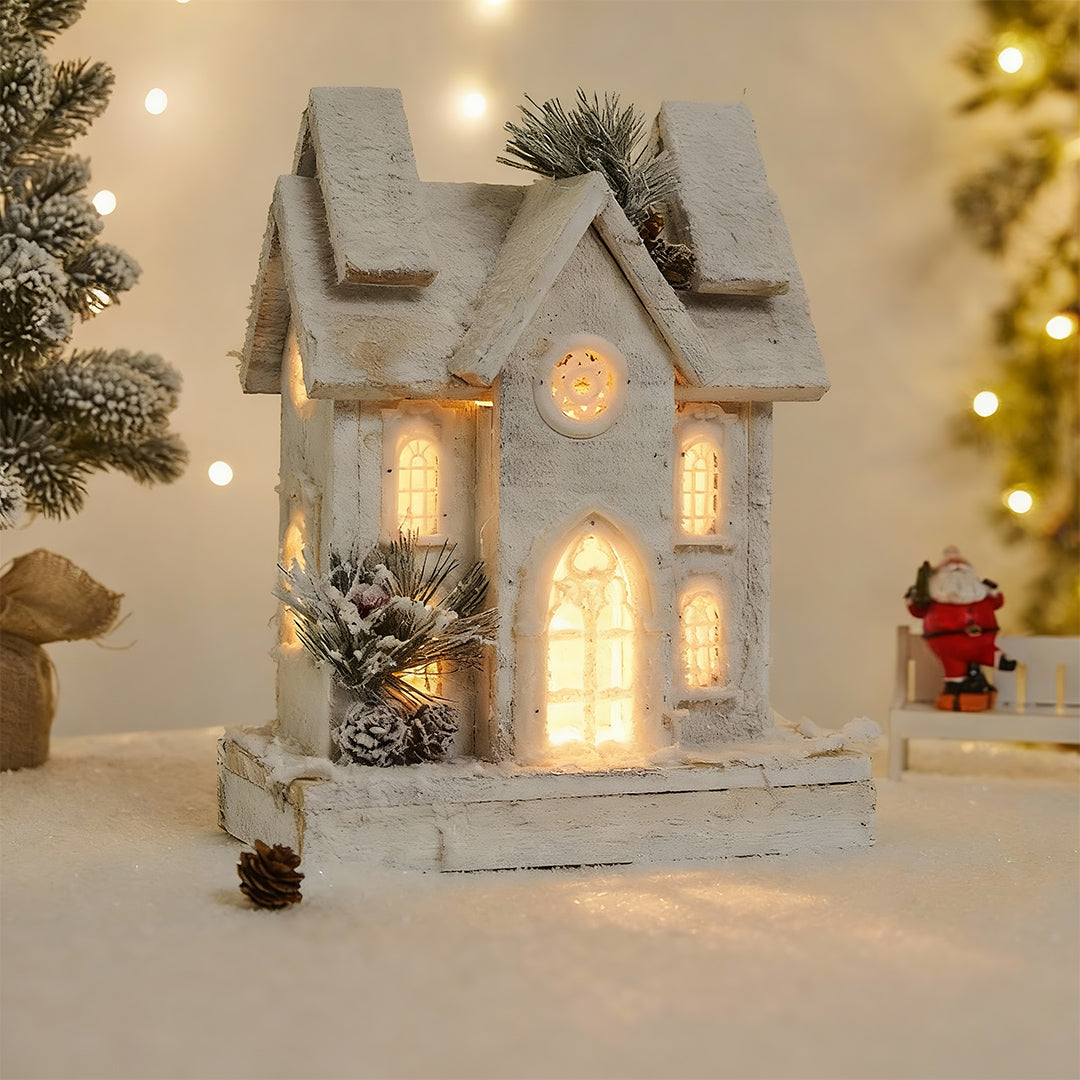 Light up Wooden Christmas Houses Snow Scene Decorative Lamp