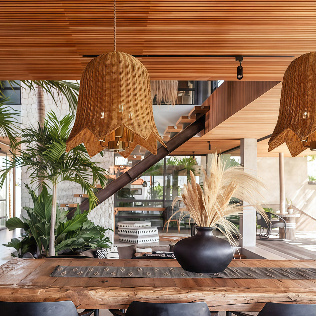 Hanging Rattan Pendant Light Artistic Iron Ceiling Light