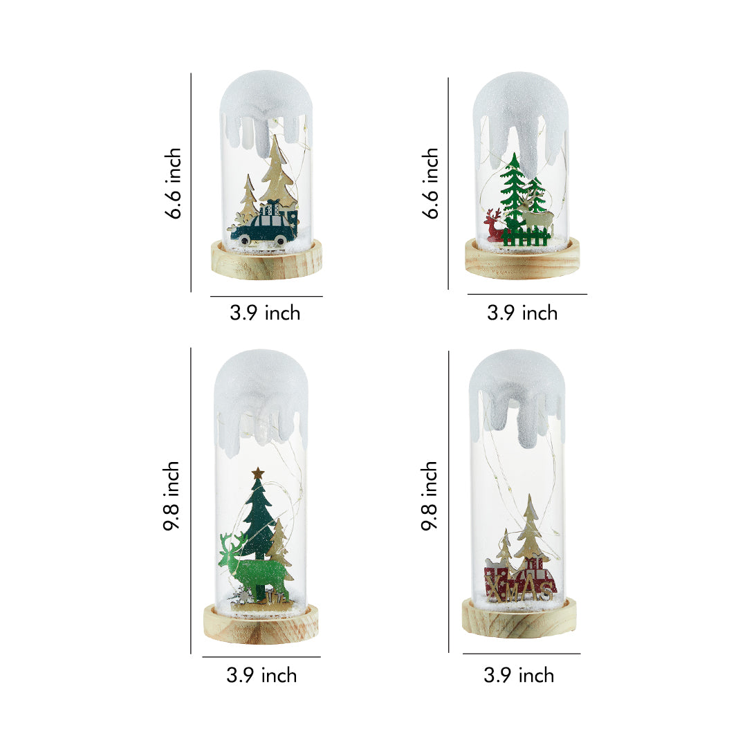 Christmas Decoration Wooden Glass Snow Scene Ornament Lamp
