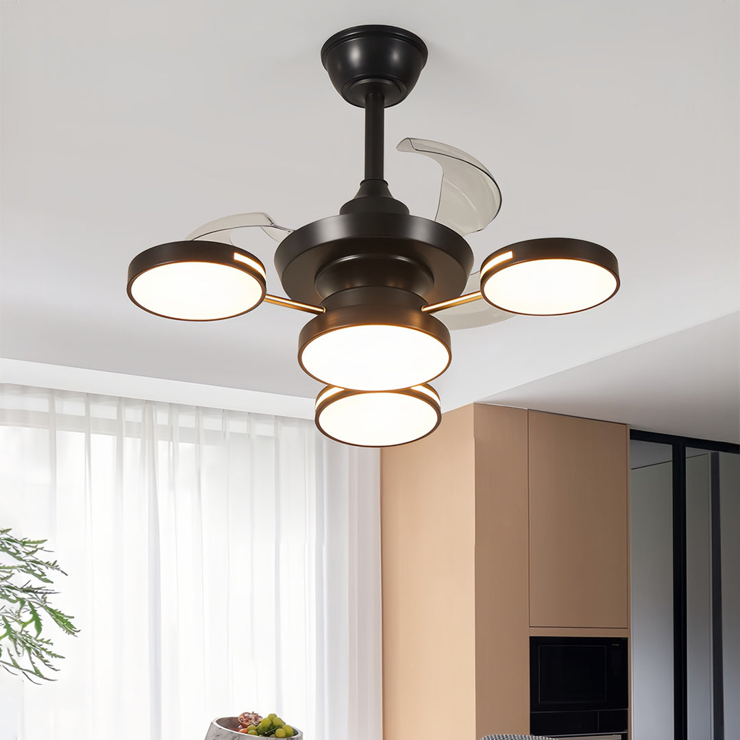 Ceiling Fan with Four Lights French Vintage Iron Art 3-Blade Fan Lamp
