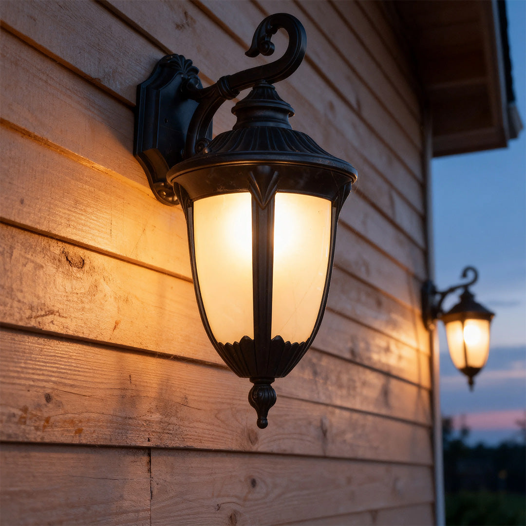 Outdoor Black Wall Sconce European Style Aluminum Glass Shade Lamp