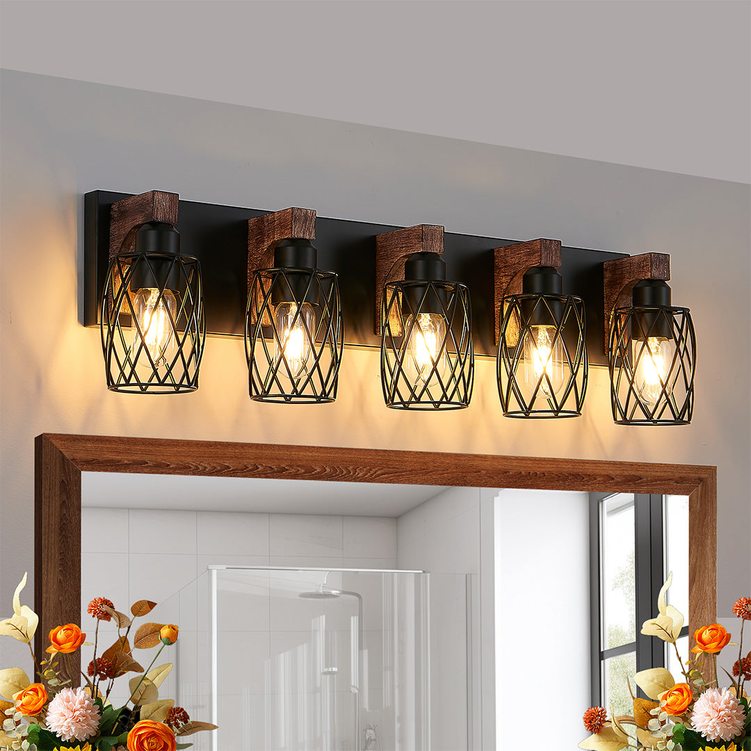 Black Vanity Bathroom Lights Metal Cage Mirror Lamp