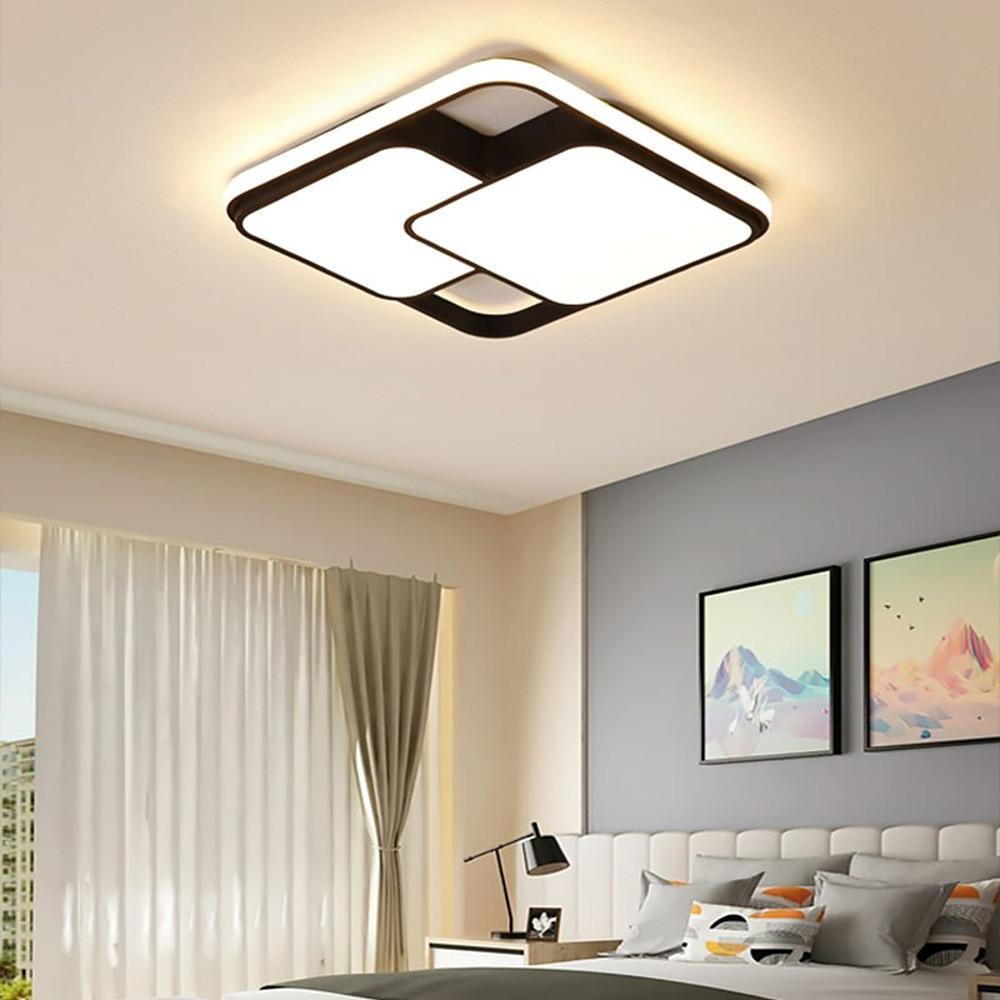 3 Square Dimmable LED Black Modern Flush Mount Ceiling Lighting for Bedroom