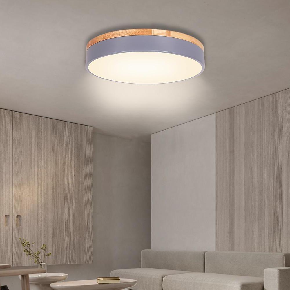 Circular Drum Flush Mount Light Metal Wood LED Ceiling Lights