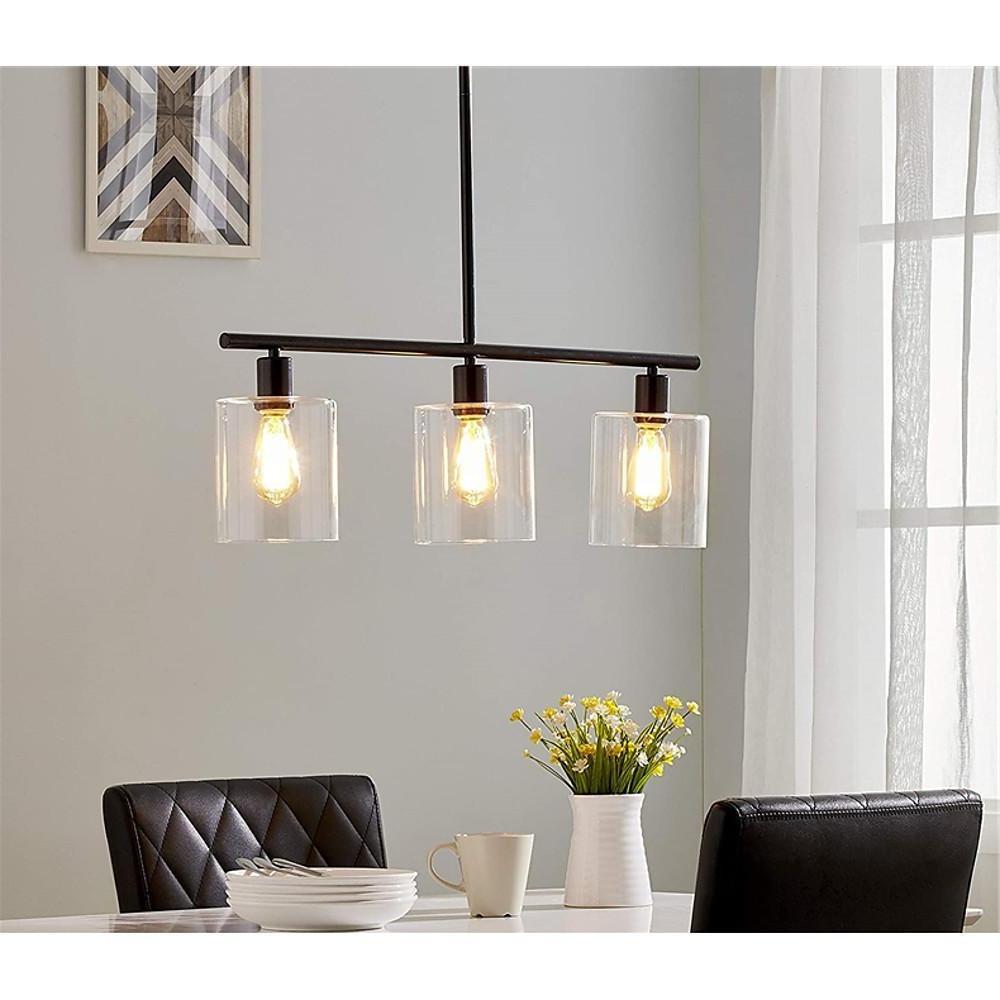 3-Lantern Vintage Metal Glass LED Pendant Lighting for Dining Room