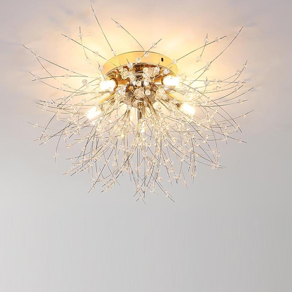 5-Light Branch Tree Chandelier Metal Crystal LED Living Room Ceiling Lights