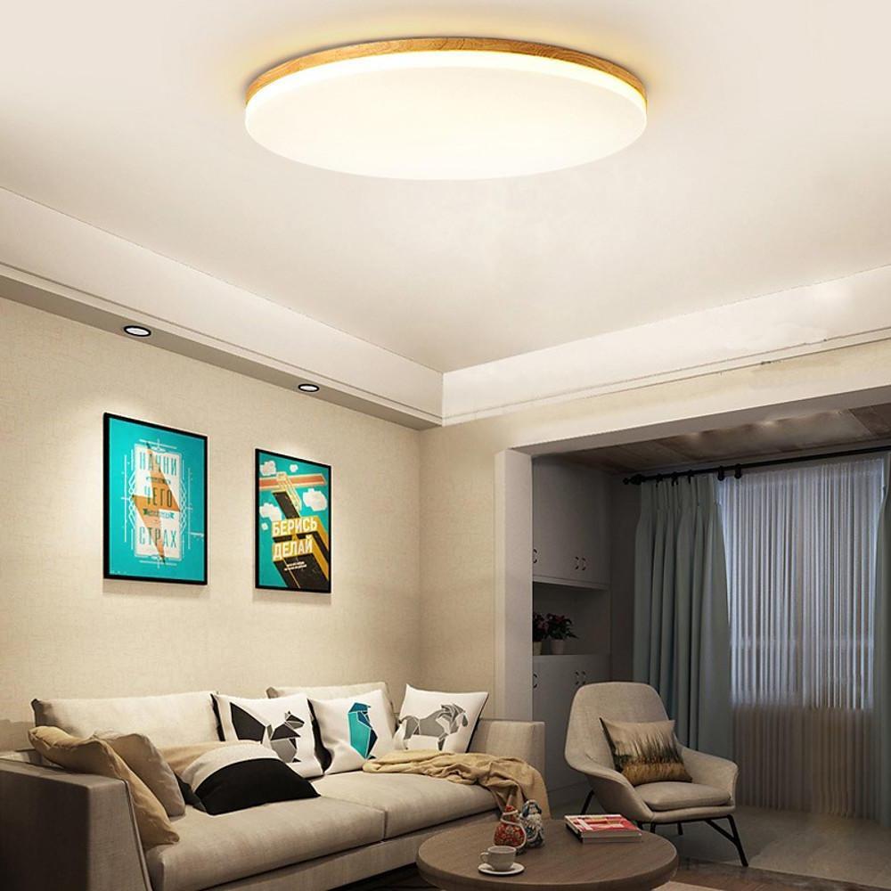 Circular Minimalist Flush Mount Light Wood Acrylic LED Ceiling Lights