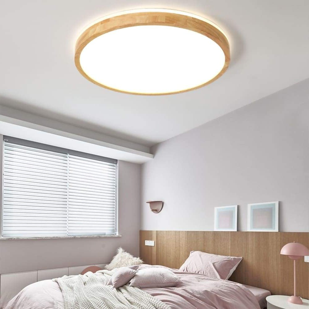 Circular Kitchen Flush Mount Lighting Wood Acrylic LED Ceiling Lights