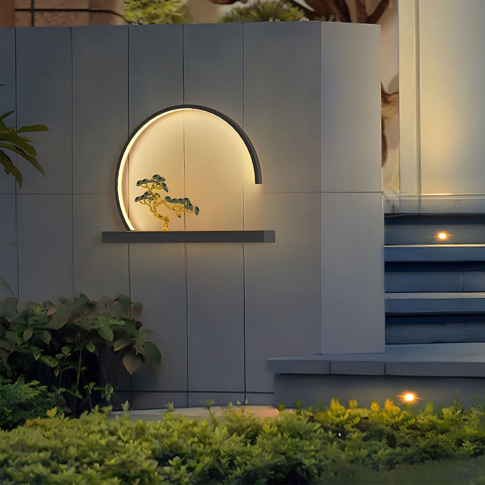Chinese Greeting Pine Outdoor Wall Light Eastern Style Outdoor Sconce
