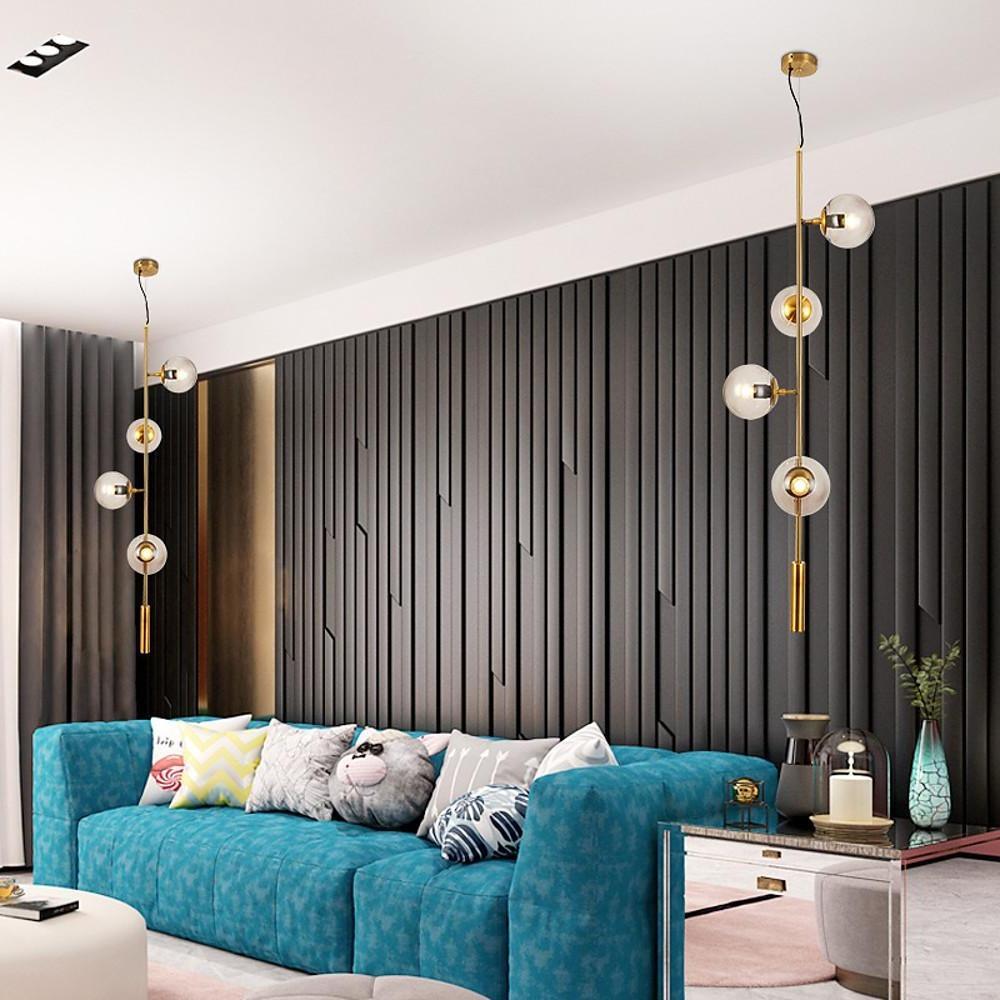 Nordic Linear Ceiling Lights Glass Globe 4/6 Heads Chandelier