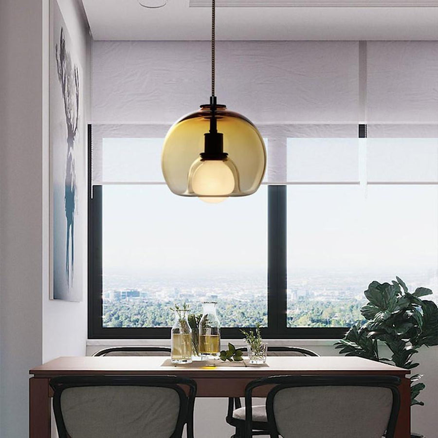 LED Double Glass Pendant Light Semi Globe Glass Pendant Ceiling Light Metal