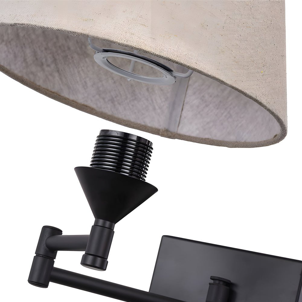 American style Swing Arm Wall Lamp with Fabric Shade Iron Light