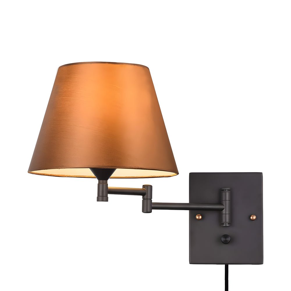American style Swing Arm Wall Lamp with Fabric Shade Iron Light