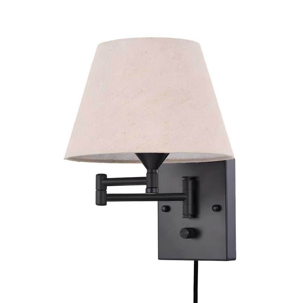 American style Swing Arm Wall Lamp with Fabric Shade Iron Light