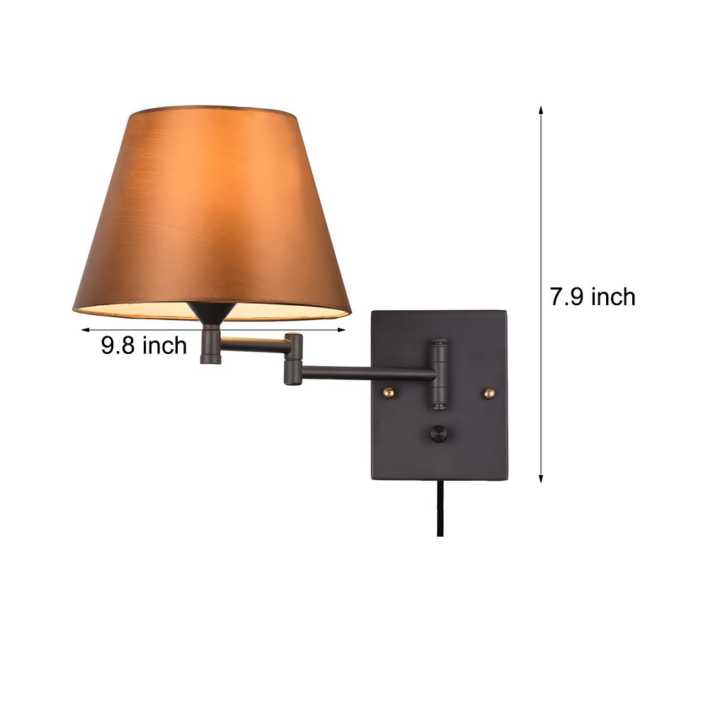 American style Swing Arm Wall Lamp with Fabric Shade Iron Light