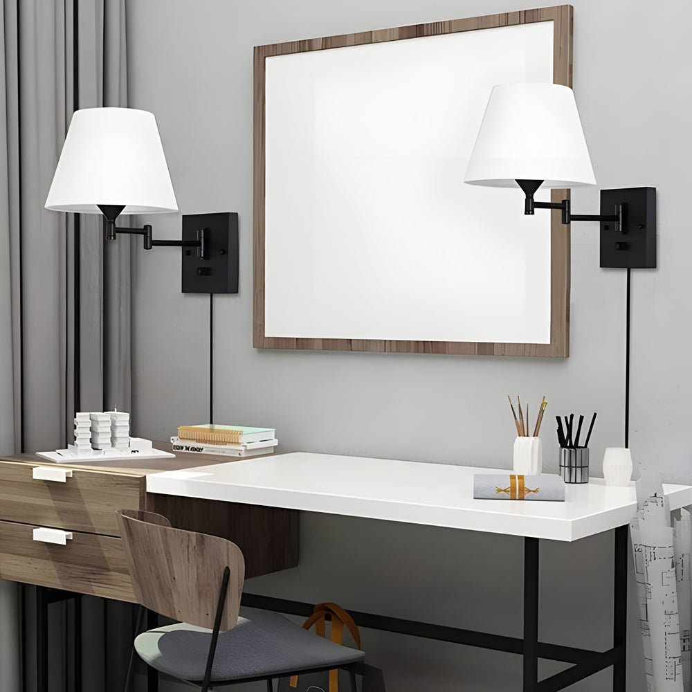 American style Swing Arm Wall Lamp with Fabric Shade Iron Light