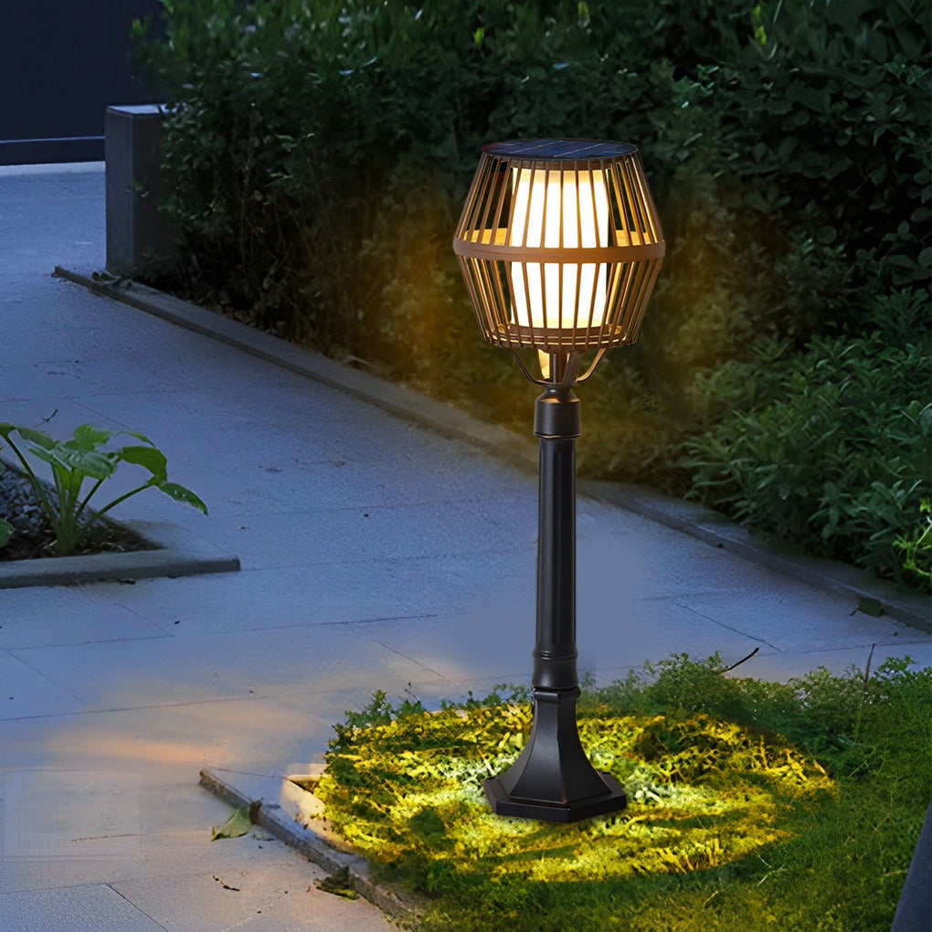 Modern Matte Black Solar Caged Lanterns