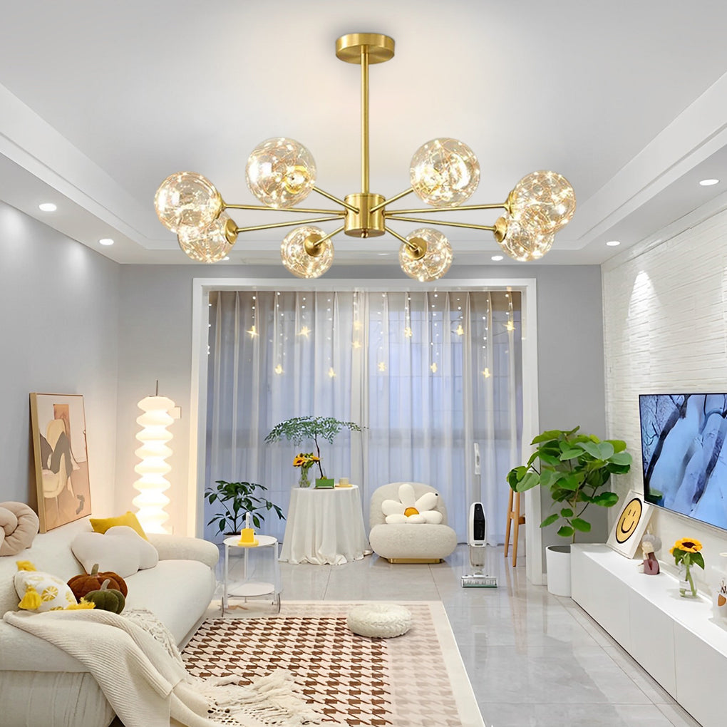 6-light LED Glass and Gold Chandelier Kitchen Pendant Lighting