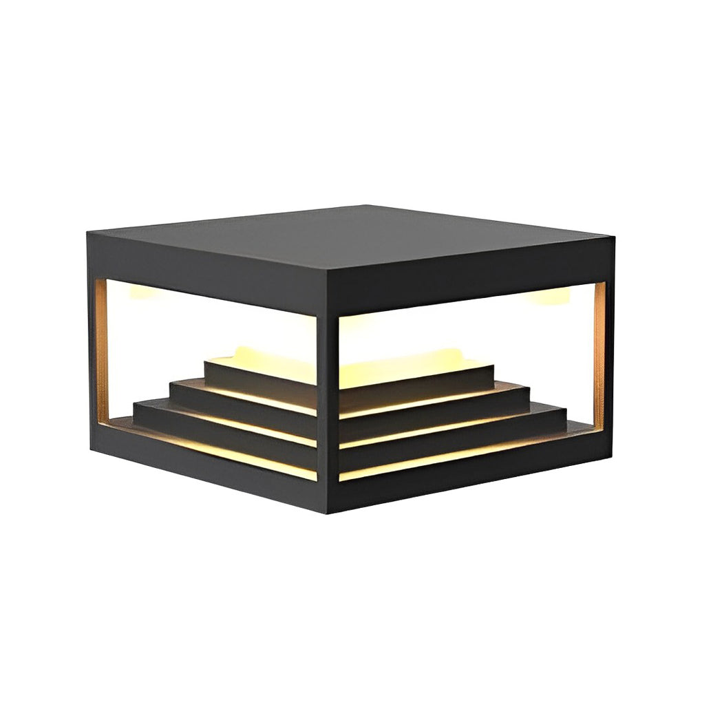 Square Steps Creative Waterproof Black Modern Solar Post Caps Lights