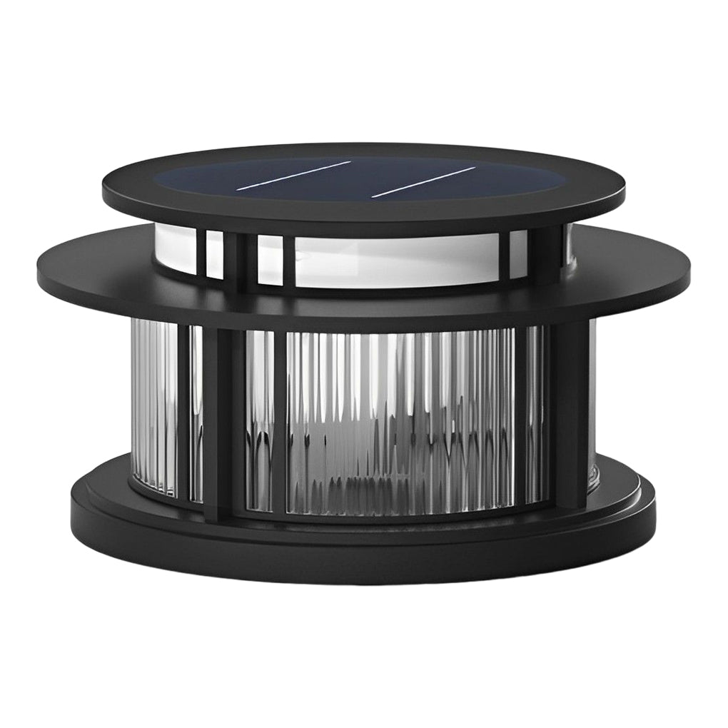 Pillar Solar Light Round Waterproof LED Black Modern Light