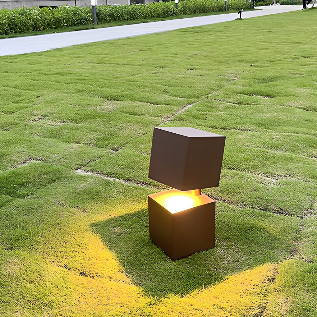 Modern Black Geometric Solar Lawn Light Waterproof & LED Illumination