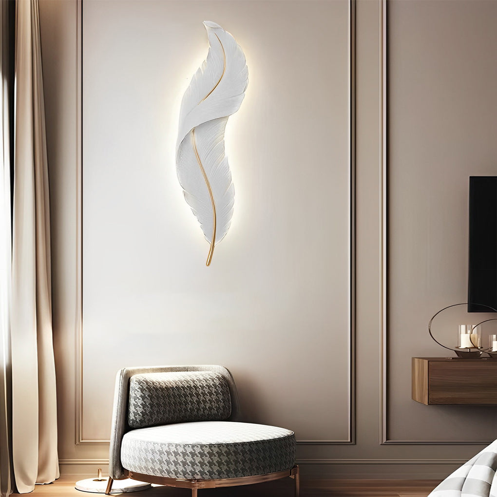 [Open-Box]Creative Feather Wall Light LED White Luxury Modern Wall Sconce Lamp Lighting