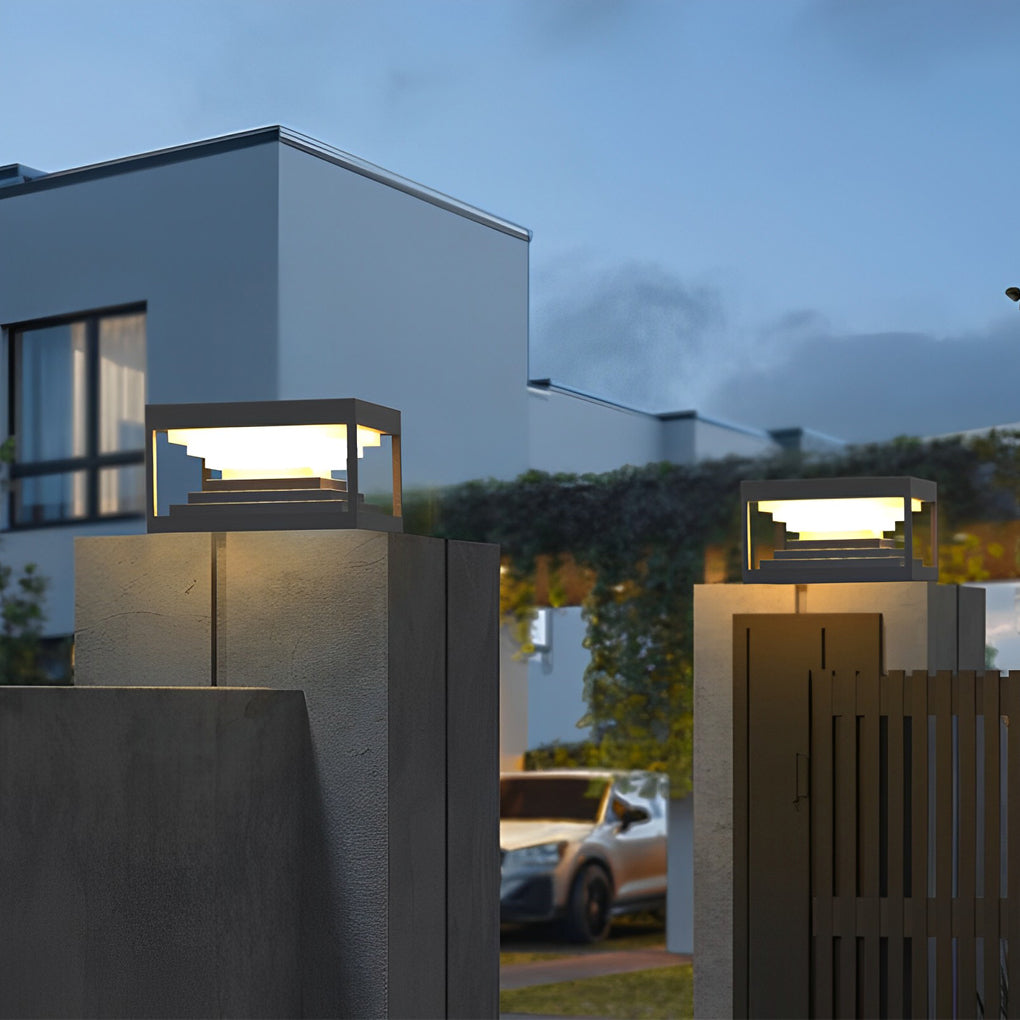 Square Steps Creative Waterproof Black Modern Solar Post Caps Lights