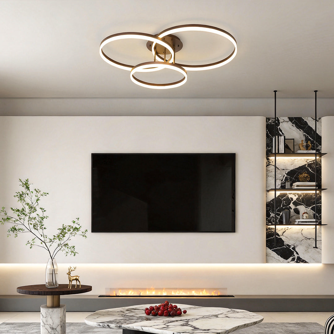 3-Ring Flush Mount Modern Large Decorated Metal Light