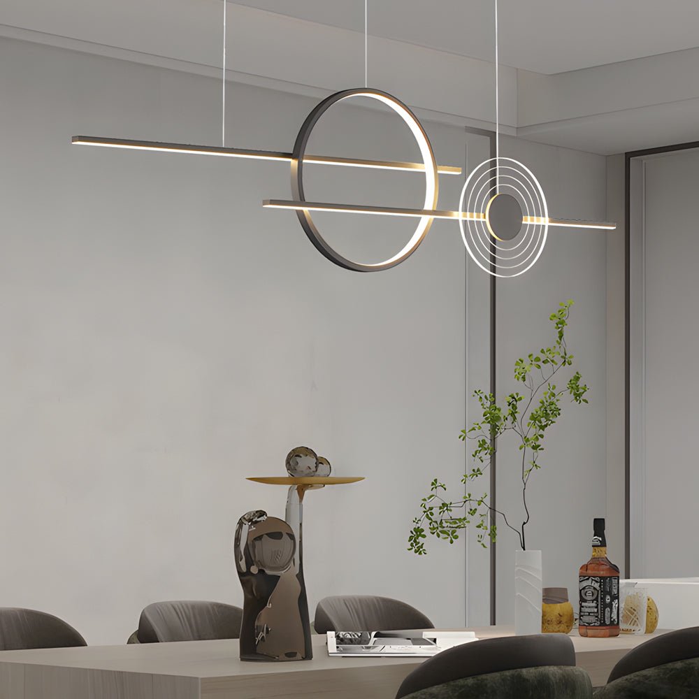[Open-Box] 39.4'' Dimmable Ring Linear LED Island Chandeliers for Dining Room, Black/White