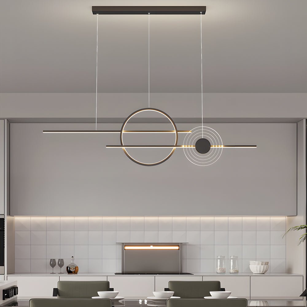 [Open-Box] 39.4'' Dimmable Ring Linear LED Island Chandeliers for Dining Room, Black/White