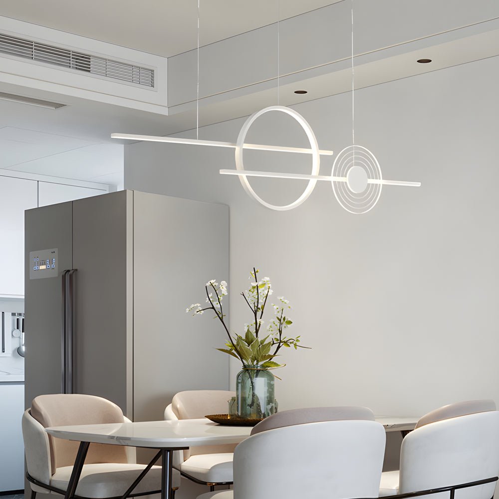 [Open-Box] 39.4'' Dimmable Ring Linear LED Island Chandeliers for Dining Room, Black/White