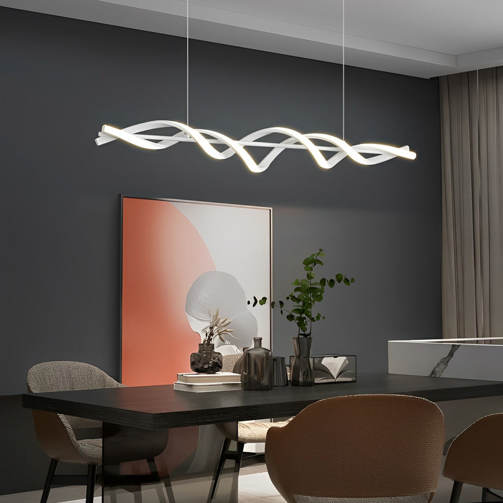 Spiral Pendant Linear Hanging Chandelier White Modern Light