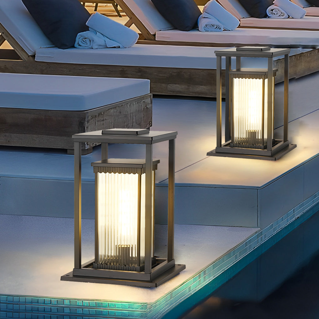 Intelligent Lighting Square Black Solar Lawn Lights with Ribbed Glass Pathway Lights