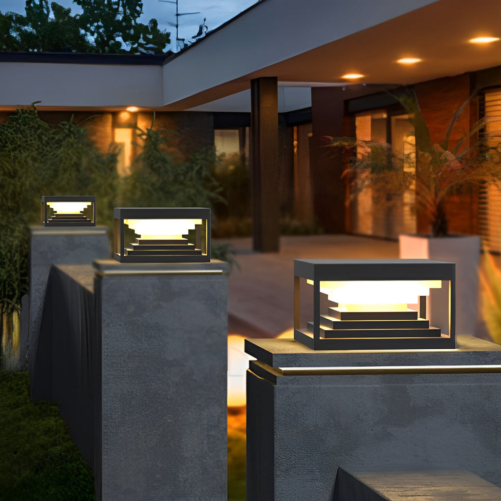 Square Steps Creative Waterproof Black Modern Solar Post Caps Lights