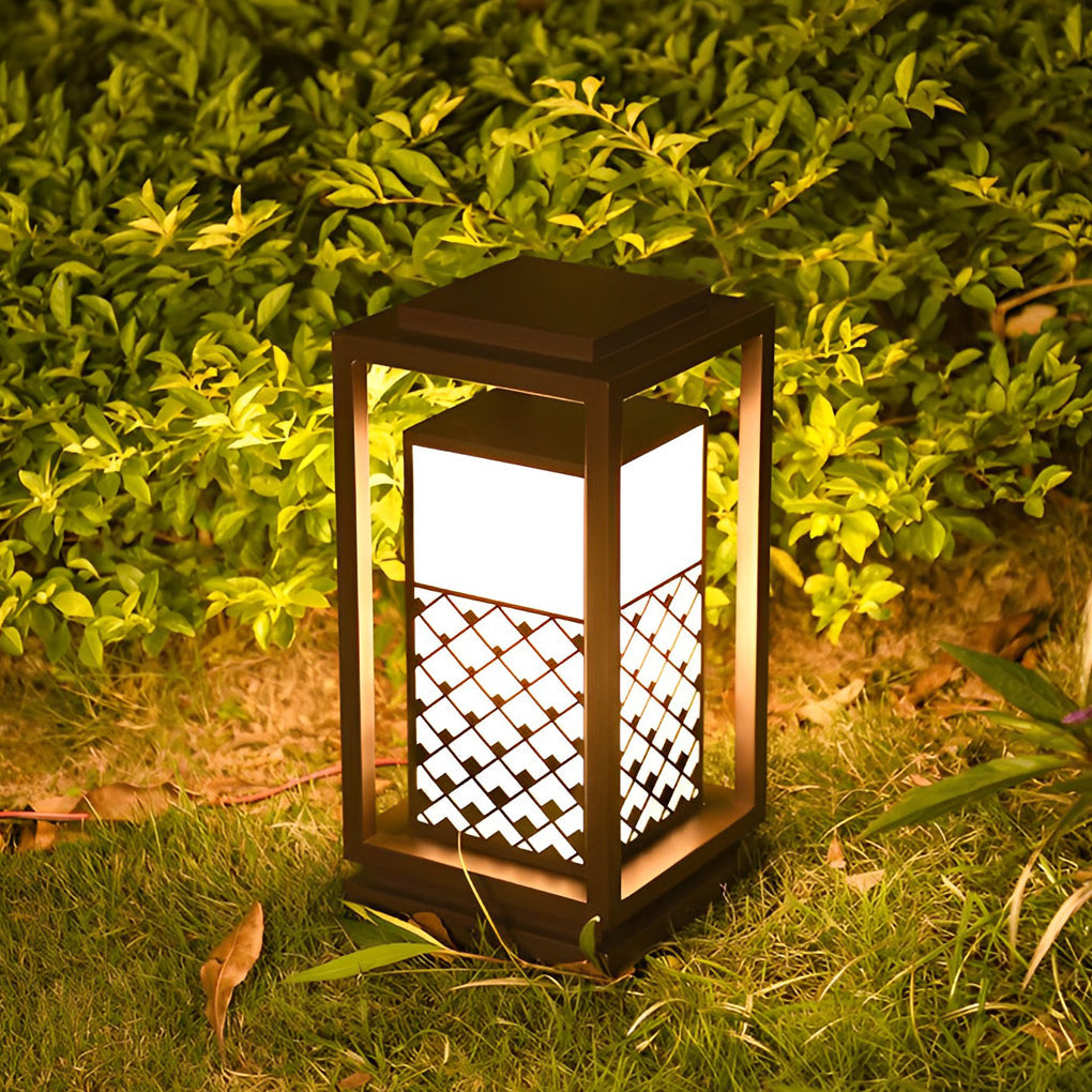 Retro Black LED Solar Lawn Lamp Patterned Pathway Lights for Outdoors