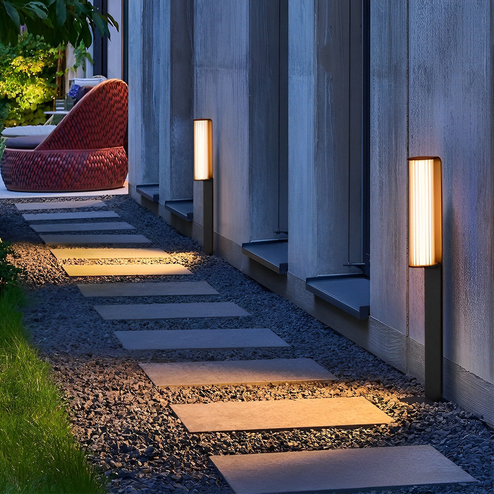 Back-to-Back Dual Cylinder LED Pathway Lights Black Waterproof Outdoor Lamp