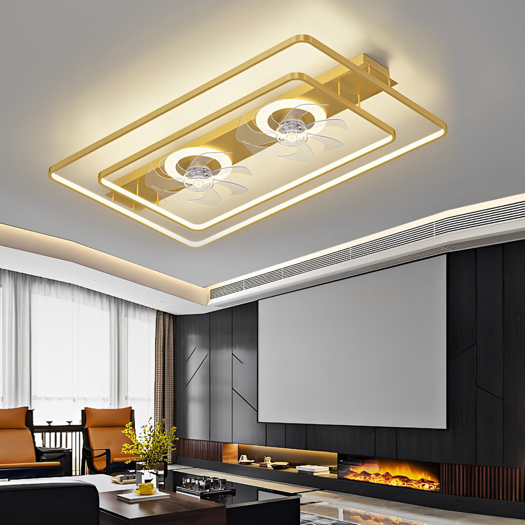 Dual Head Ceiling Fans Rectangular LED Transparent Blade Light