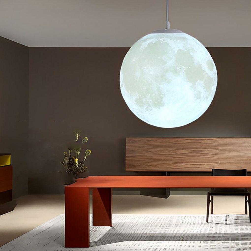 [Open-Box]Round Moon Lunar 3D Creativity White Pendant Lamp Hanging Ceiling Lamp