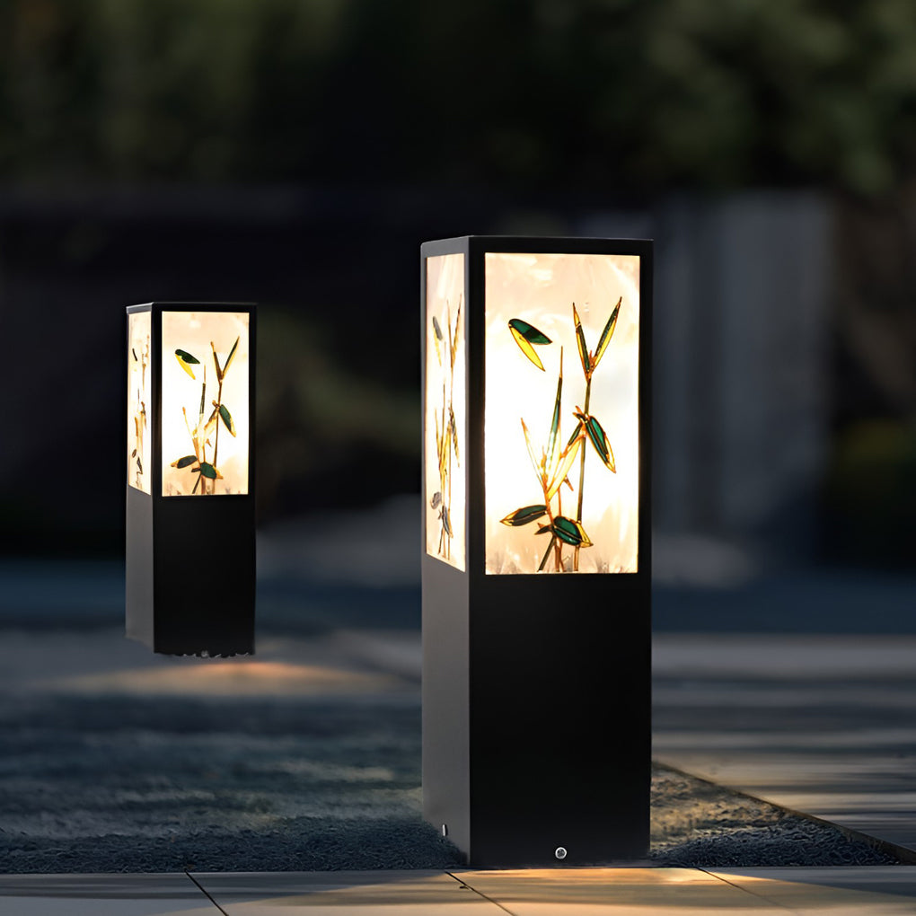 Vintage Square Solar LED Path Light Artistic Floral Landscape Bollard Lights