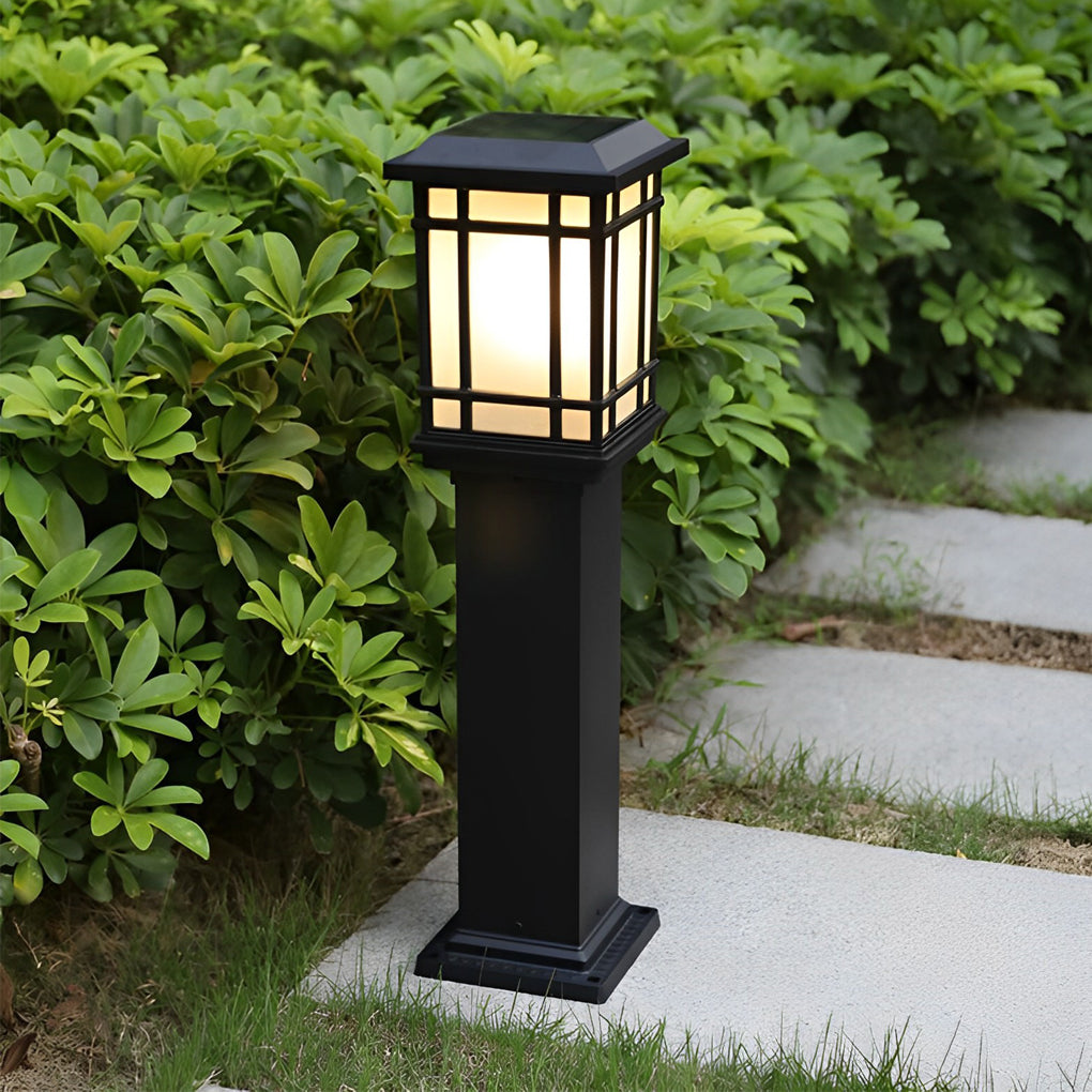 Black Solar Pathway Bollard Lights Three-Step Dimming Outdoor Lighting