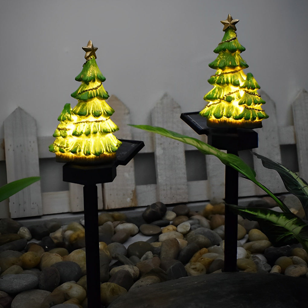 Resin Waterproof LED Christmas Tree Ground Inserted Solar Lawn Lights