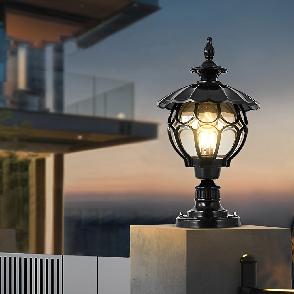 Dusk to Dawn Pillar Lights European Floral Globe Glass Light
