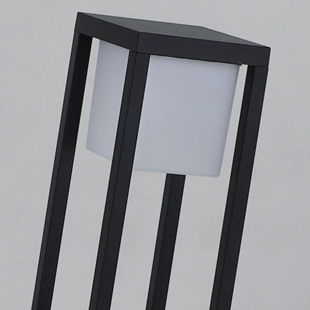 Hollow Rectangular Solar LED Pathway Bollard Lights Black Aluminum Modern Design