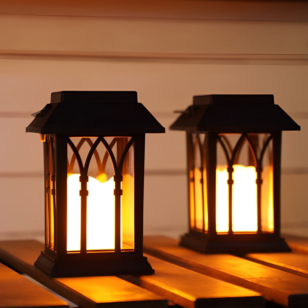 Candlestick Lantern Portable LED Black Solar Outdoor Lamp