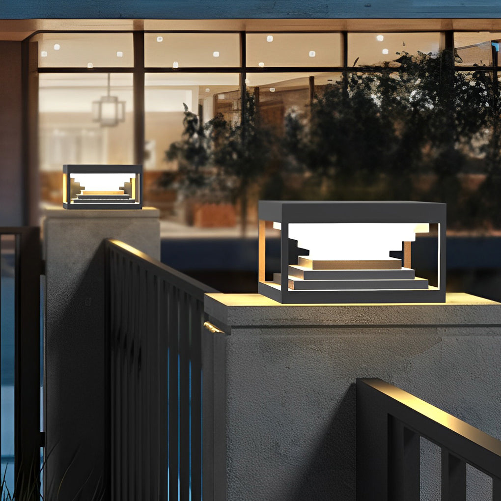 Square Steps Creative Waterproof Black Modern Solar Post Caps Lights