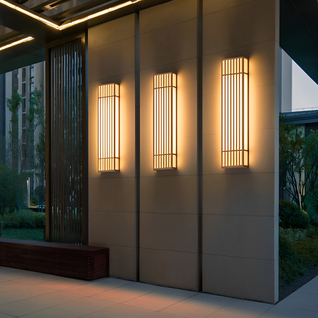 [Open-Box]Retro Vertical Stripe Grid LED Waterproof Brown Outdoor Wall Lamp