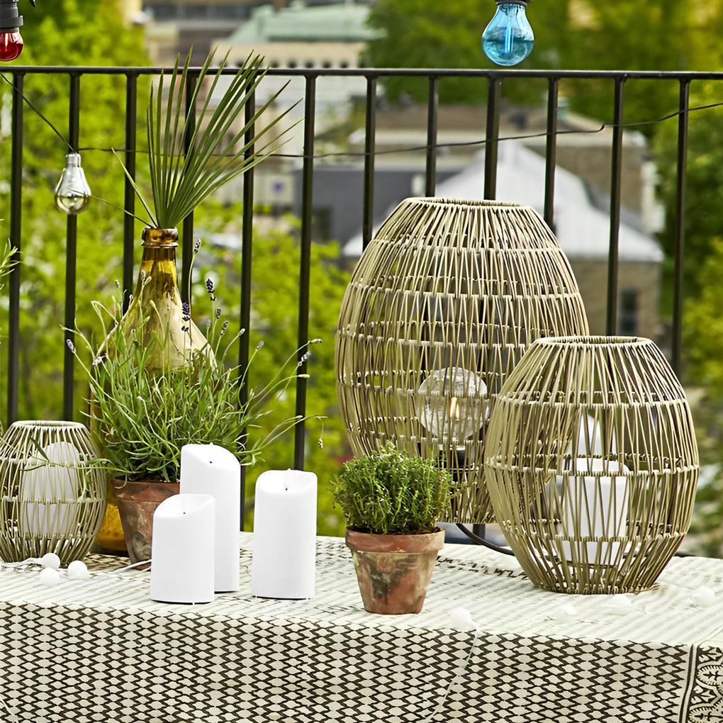 Elegant Handmade Rattan Oval Cage Outdoor Floor Lamp