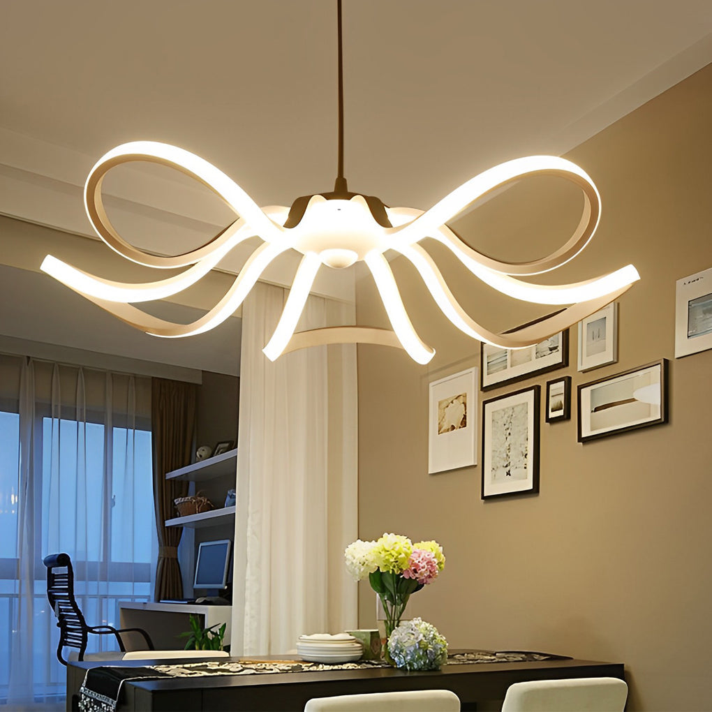 LED Ribbon Chandelier Petal Curve Metal Ceiling Light