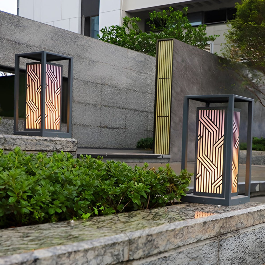Gray Retro Aesthetic Waterproof LED Outdoor Pathway Cuboid Lantern