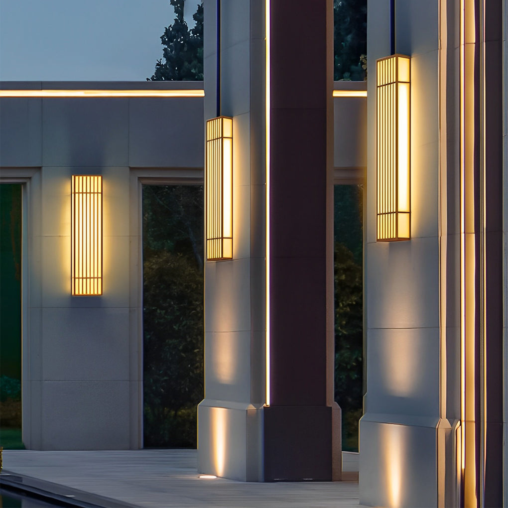 [Open-Box]Retro Vertical Stripe Grid LED Waterproof Brown Outdoor Wall Lamp